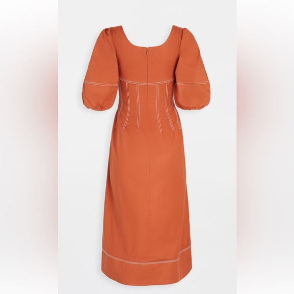 Jonathan Simkhai Orange Puff Sleeve Midi Sundress - Picture 3 of 6